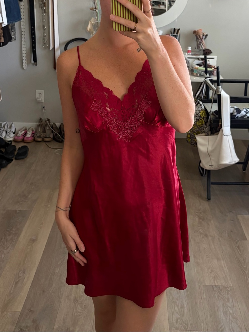 Victoria’s Secret Red Satin Lace Slip Chemise Size Large
